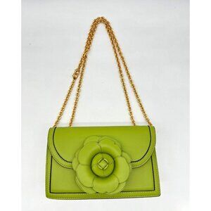 OSCAR DE LA RENTA Tro Nappa leather gardenia applique shoulder crossbody -GREEN